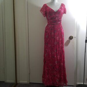 Escada Brand long floral red dress size 36, 100% silk